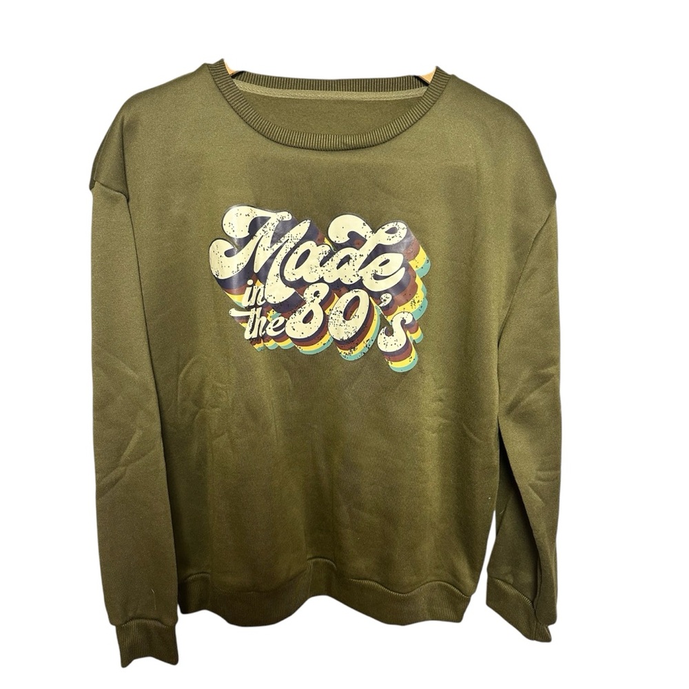 Green Crew Neck Sweater Retro Graphic Print “Made in 80’s” XL - Picture 1 of 4
